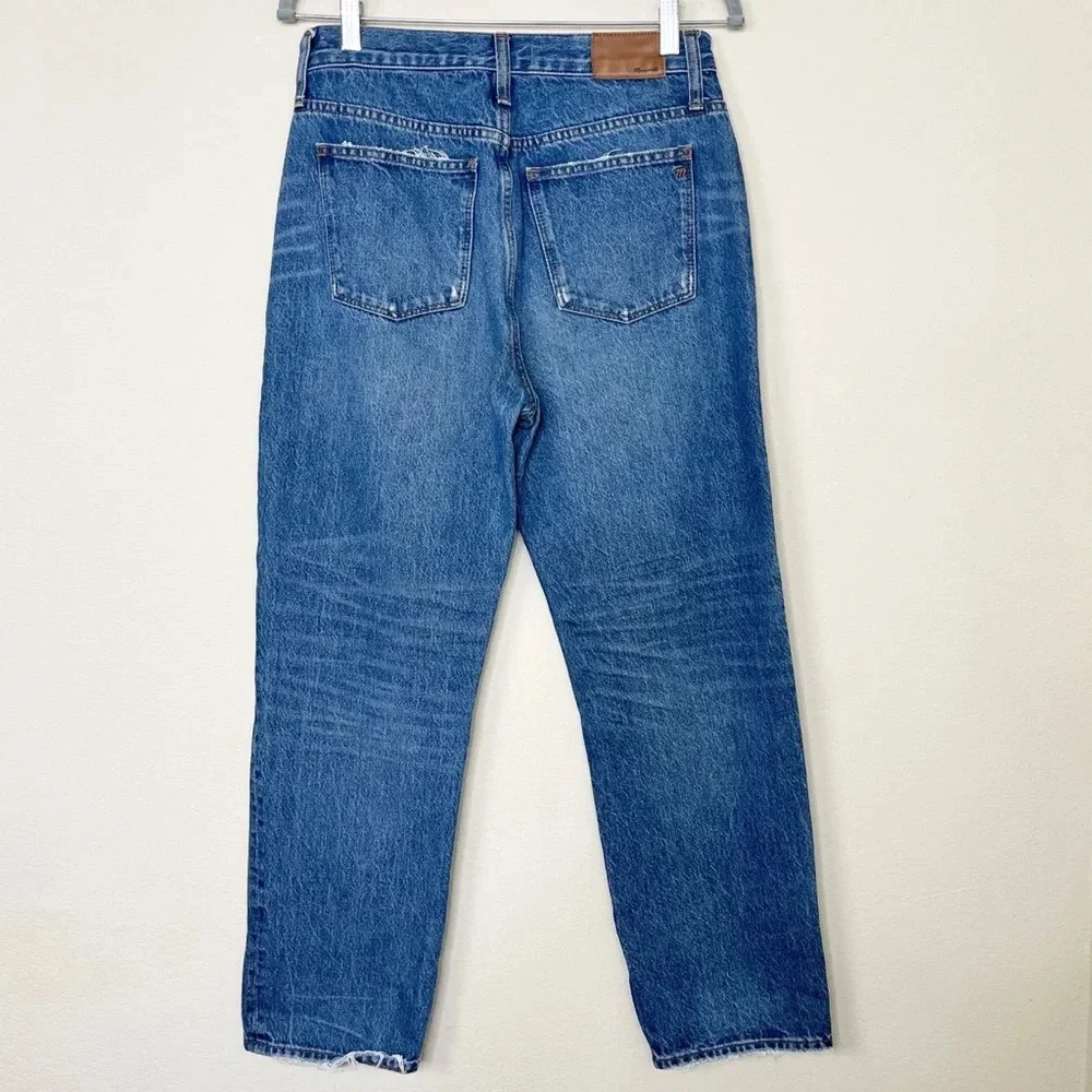 Madewell Classic Straight Jeans in Jade Wash: Knee-Rip Edition J7951 Size 27 - Picture 8 of 15